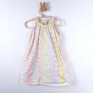Tea Collection Geometric Poplin Dress Kids Size 5 Pastel Smocked Ruffle Neck